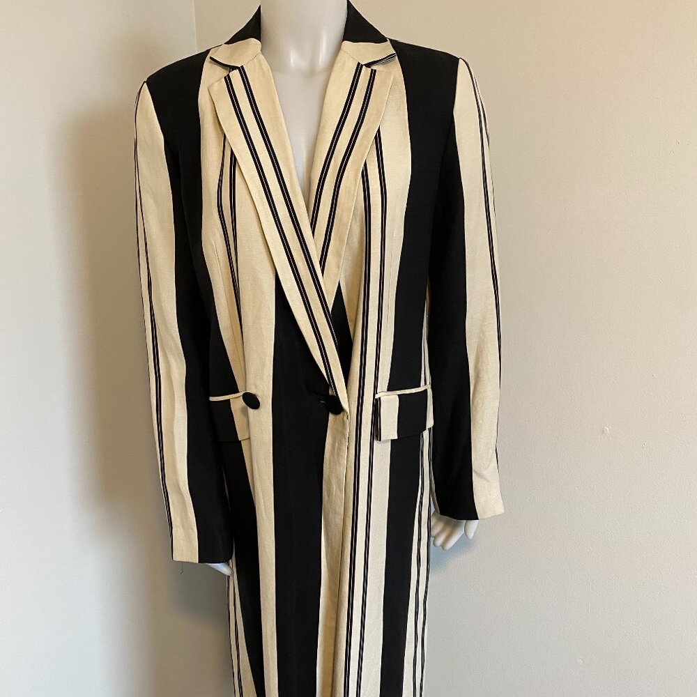 Women's Long Black and Cream Duster Coat - Could be worn as a dress -Activewear